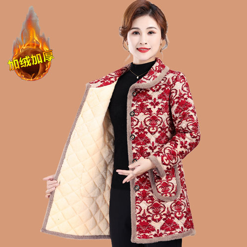 妈装中长款加绒棉衣外套洋