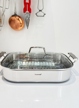 chockmen18-10不锈钢蒸鱼锅烤鱼锅方形大容量海鲜锅蒸锅蒸菜神器