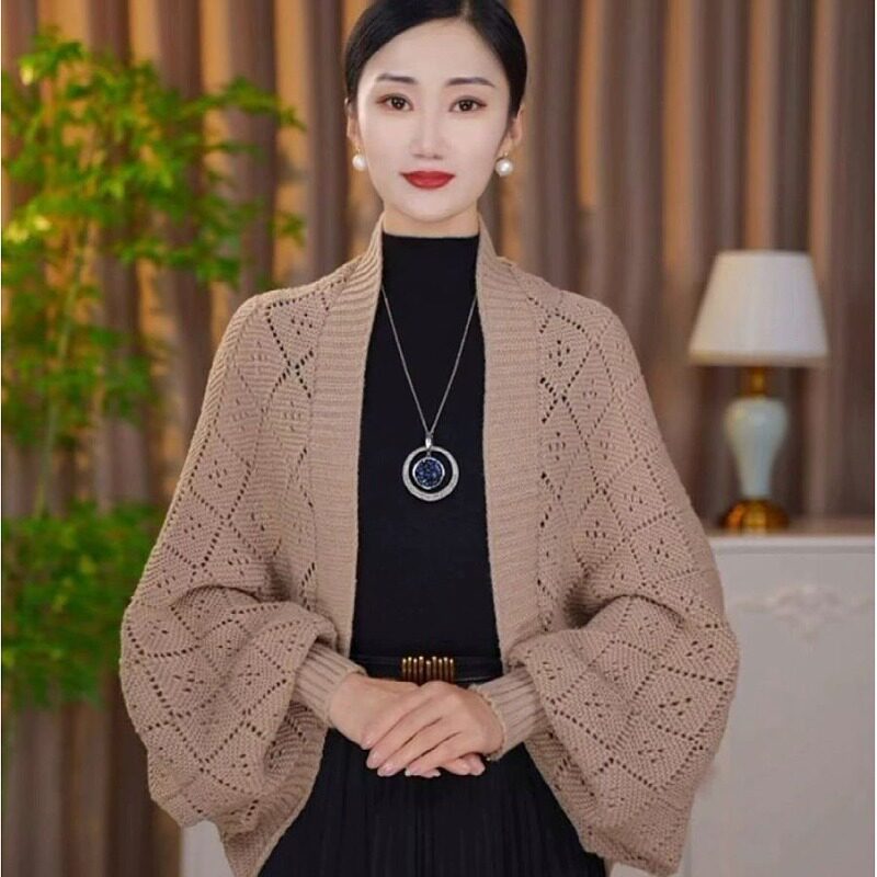 送胸针针织方格开衫女外搭