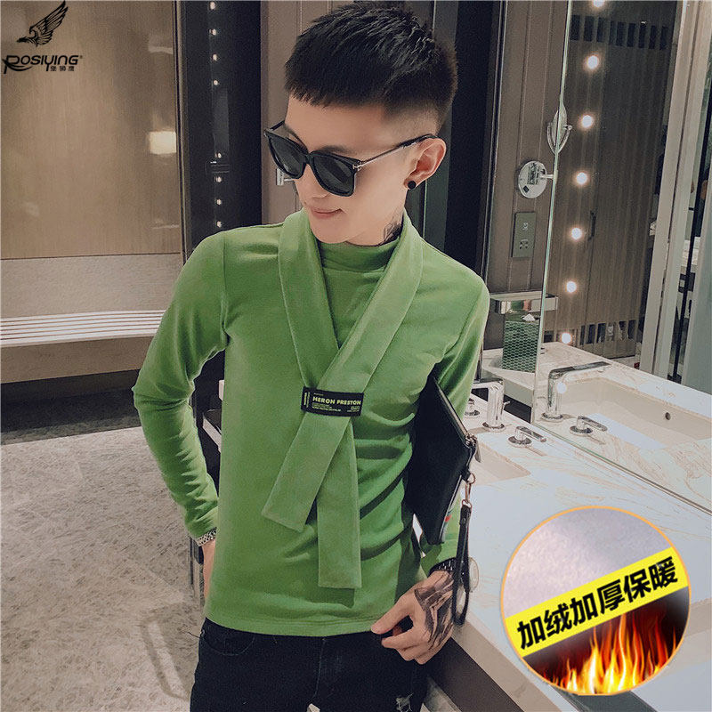 精神社会小伙内搭加绒长袖t恤男网红围脖领带潮流衣服高领打底衫在类目 男装, T恤中 - 来自Buy2taobao.com提供专业的淘宝代购服务