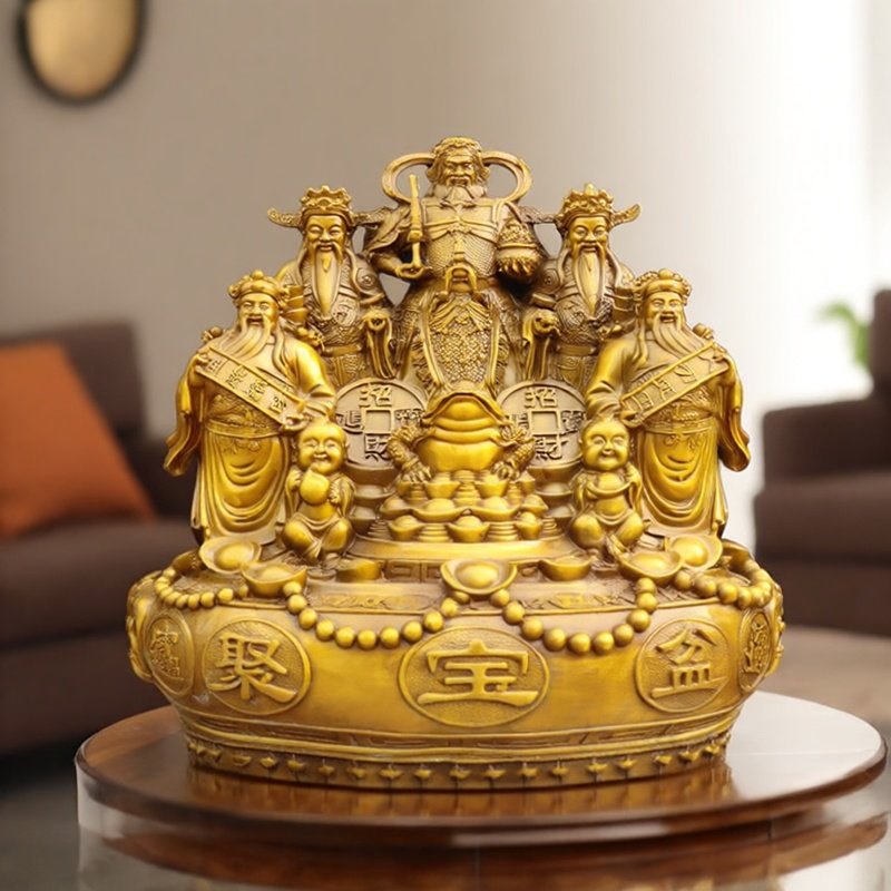 纯黄铜五路财神桌面工艺品摆件手工精品传统中式供奉装饰品聚宝盆,家居饰品,桌面摆件,淘宝优惠券,粉丝福利购,淘宝优惠卷