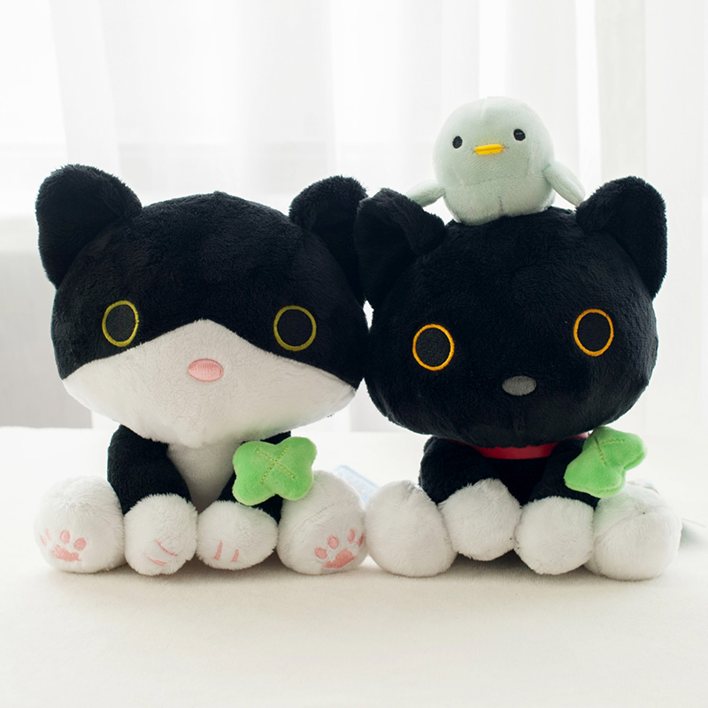 日本SAN-X四叶草靴下猫毛绒玩具小黑猫公仔猫玩偶公仔可爱猫娃娃