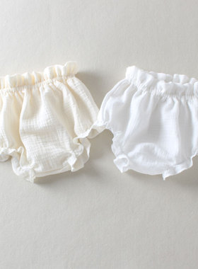 夏天婴儿大PP包臀裤纯棉纱薄款花苞裤儿童女宝宝短裤纯白色包屁裤