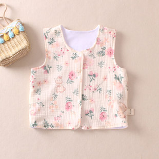 春夏男女宝宝马甲背心婴儿纯棉纱布双层两层坎肩马夹小童上衣秋款