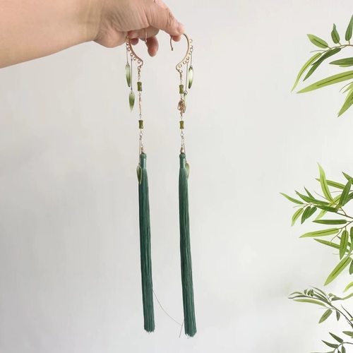 中式耳挂流苏超仙竹韵耳坠汉服配饰春夏cos穗子旗袍新娘配饰