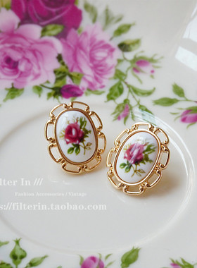 ）F.I / 法式复古vintage 古着感 宫廷碎花 耳钉/耳夹