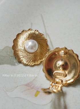 (清仓）F.I / 法式复古 M家 金属珍珠花 耳夹