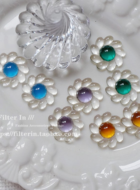 ）F.I /超美4色!夏日清凉法式时髦 透明感花朵耳钉/耳夹