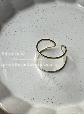 F.I / 日系日单小众 宽面 透明树脂金边 戒指 开口可调节