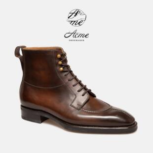 ACME手工皮鞋棕色分头德比靴男士方头高帮系带Marvel系列新款现货