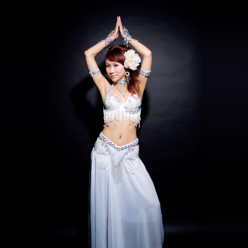 重工白色幻彩文胸腰封特价肚皮舞