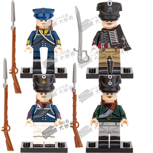 拿破仑战争普鲁士近卫军骠骑兵益智拼装积木人仔玩具N021