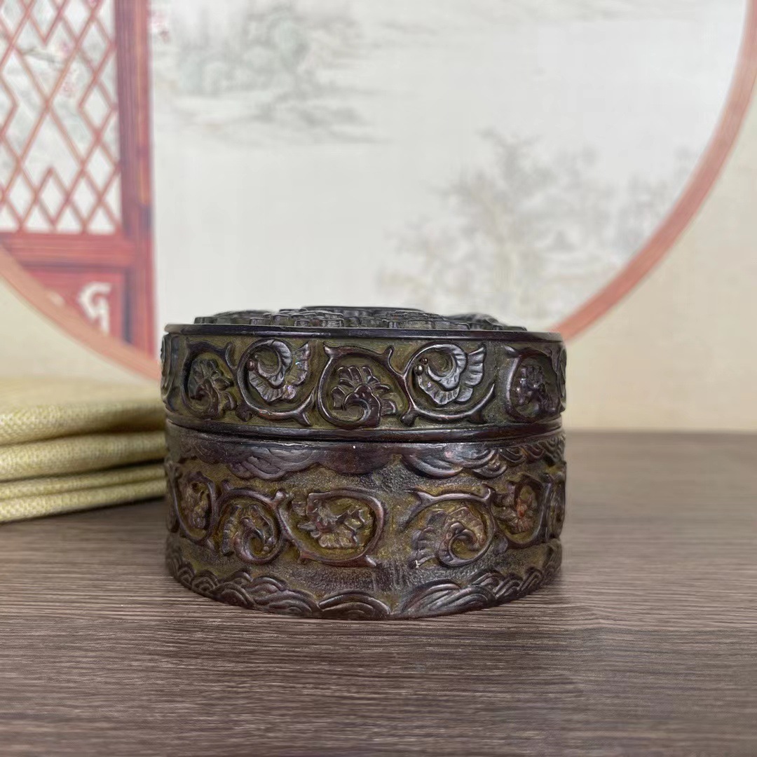 古玩旧货仿古乾隆年制八宝开盖香薰炉首饰盒墨盒古铜老铜器铜盒子