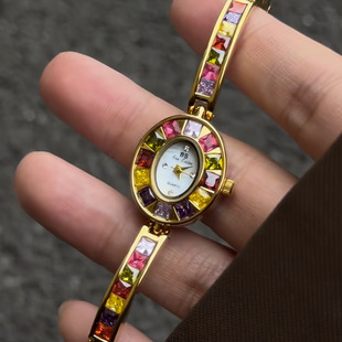 sister新款 女士手表手链表彩虹彩钻复古中古风轻奢石英表 bee