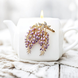 西凉妃子 高端设计紫藤花胸针奢华水晶原创国风胸花 通勤服装配饰