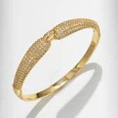 本精抛光18K真金手镯 时尚 高版 饰品工厂 奢华铜锆石镯子 流行新款