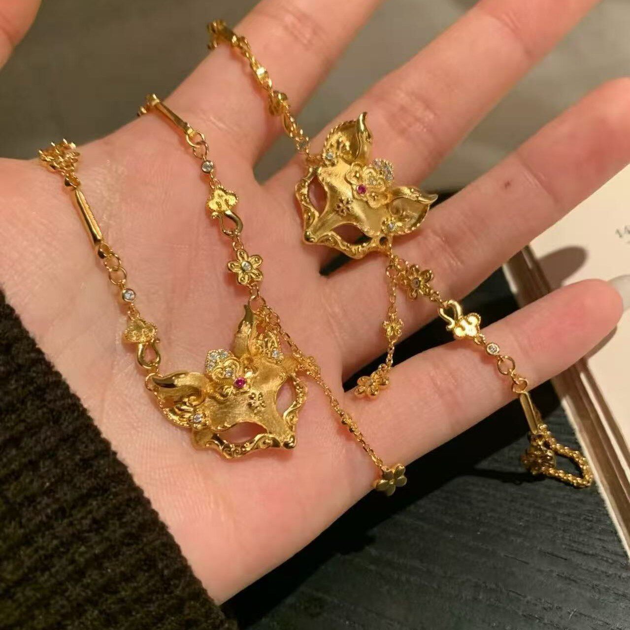 纯银S925新中式流苏灵狐狸面具项链手链套装高级感轻奢小众设计