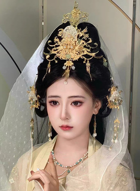 汉服异域风敦煌飞天战国凤冠古风发冠额饰耳环发饰发钗魏晋女配饰