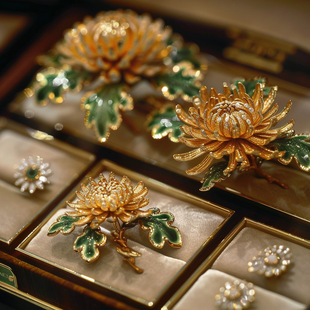 西凉妃子精致文艺菊花胸针复古大气高档别针胸花女士服装高雅配饰