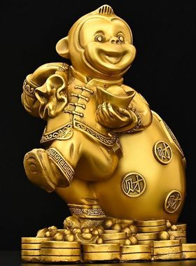 金猴纳财摆件十二生肖属相猴金猴献宝背钱袋猴工艺品桌面饰品风水