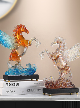 透明飞马摆件轻奢高档客厅家居装饰品办公室礼物招财马水晶工艺品