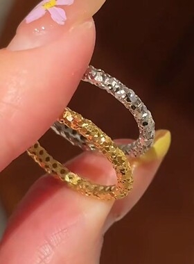 S925纯银CNC工艺碎冰冰叠戴戒指爆闪鳞片指环不掉色女戒小众通勤