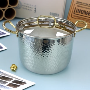 28x20cm金色手柄锤纹双耳汤锅18/10不锈钢一体成型汤锅2.5mm厚