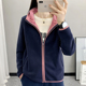 高密绒抓绒衣女双面绒连帽卫衣双色加绒宽松保暖厚外套奥粒绒开衫