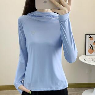 夏季健身户外运动服跑步速干衣女长袖t恤薄款套头连帽透气防晒衣
