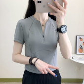 探拓户外速干T恤女透气修身 半拉链运动上衣吸湿排汗防晒瑜伽短袖