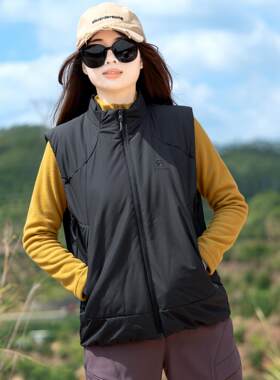 探拓户外运动保暖棉马甲外穿女式秋冬季连帽背心马夹棉服立领外套