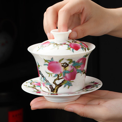 羊脂玉瓷盖碗旋转LOGO定制