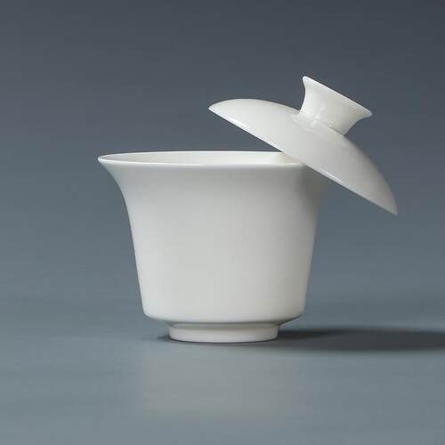 羊脂玉瓷三才盖碗LOGO礼品定制