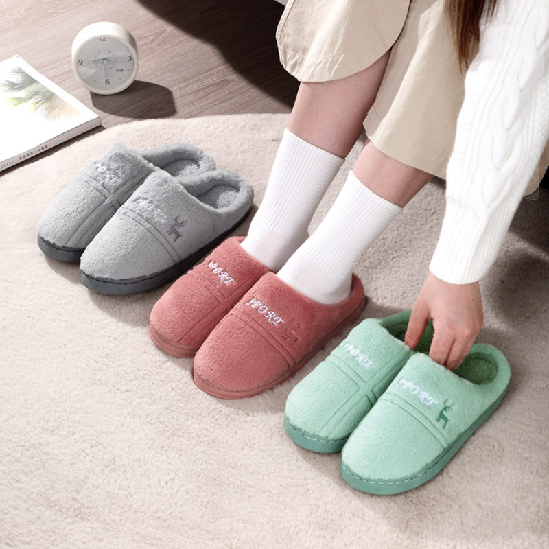 新款加厚棉拖鞋家居情侣拖鞋男女室内厚底防滑月子鞋冬季毛绒棉拖