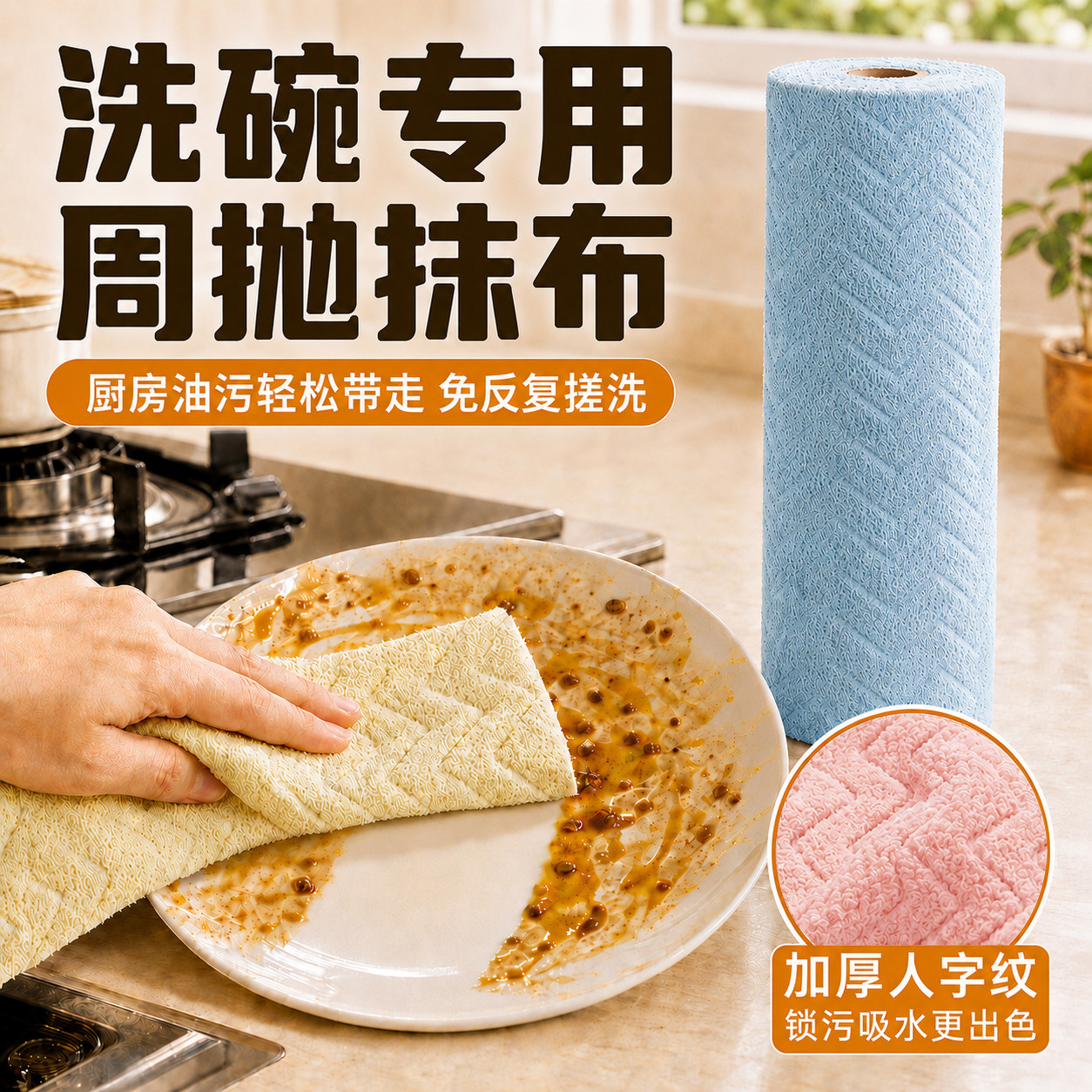 洗碗抹布一次性不易沾油吸水洗碗布灶台厨房专用加大加厚周抛擦布