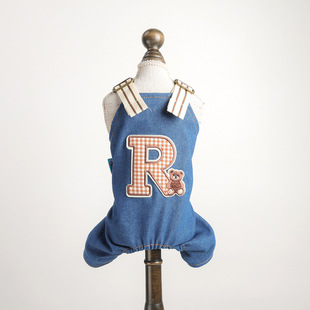 PETCIRCLE宠物小狗猫咪衣服小型犬春秋新款 字母熊牛仔背带裤