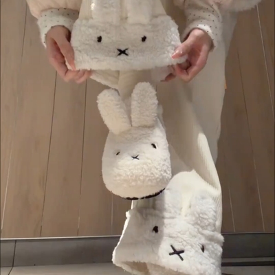 可爱白色兔子棉拖鞋冬季