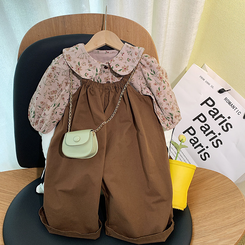 女童套装2025春季新款童装小童宝宝韩版儿童洋气背带裤两件套春秋