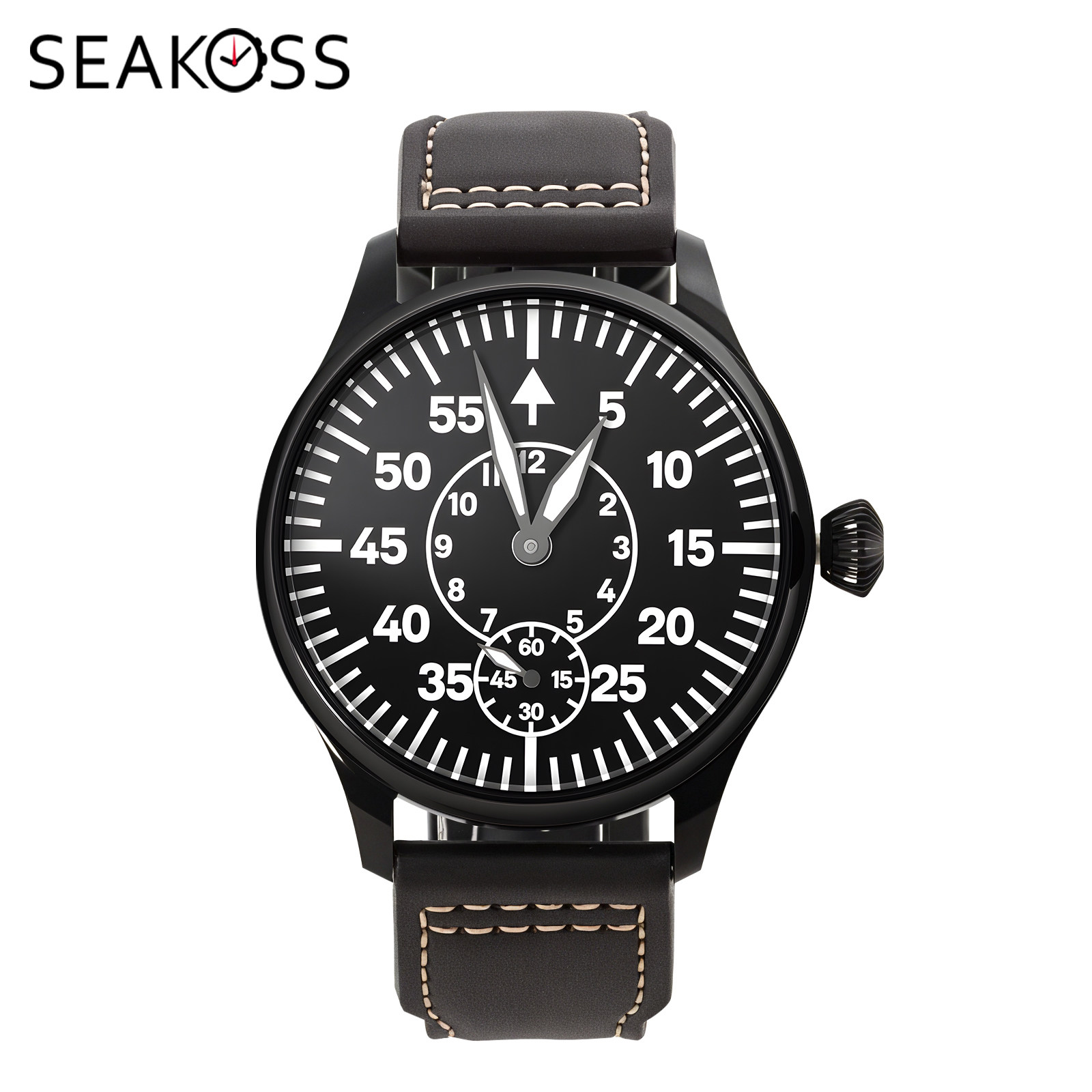SEAKOSS海科斯航空多功能天津机芯ST3621皮革计时腕表外贸热销