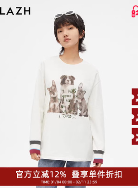 URLAZH有兰新款休闲印花舒适宽松白色长袖T恤女JM3SY01