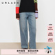 女 水洗蓝复古做旧加绒直筒牛仔裤 URLAZH有兰冬季 新款