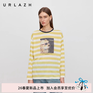 狗狗印花条纹圆领长袖 商场同款 URLAZH有兰2026夏季 新款 女 T恤罩衫