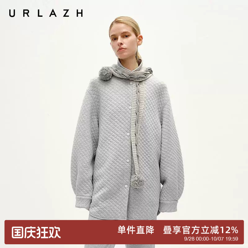 URLAZH有兰冬季新款简约夹花灰宽松休闲百搭落肩绗棉衬衫外套女