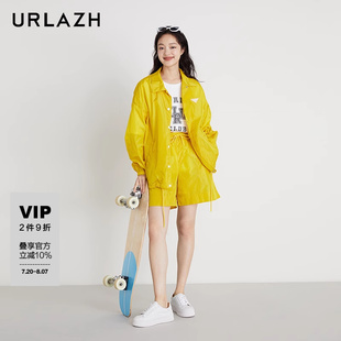 URLAZH有兰夏季 女 新款 复古宽松纯色简约百搭松紧腰运动休闲短裤