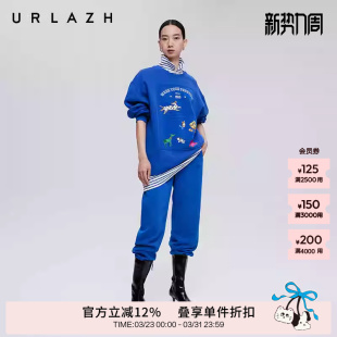百搭休闲运动卫裤 克莱因蓝纯棉高腰束脚时尚 女 新款 URLAZH有兰秋季