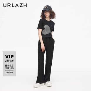 URLAZH有兰夏季 女 新款 复古简约百搭宽松黑色通勤轻薄松紧腰休闲裤