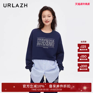 URLAZH有兰新款 T女JM3SY09 藏青色复古纯棉休闲宽松长袖