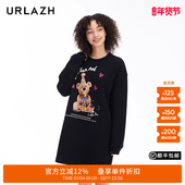 URLAZH有兰新款 重工珠绣黑色宽松长袖 休闲卫衣裙LM3DR03