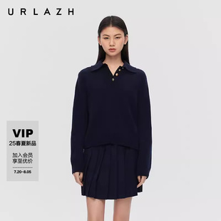 毛衣女 商场同款 URLAZH有兰2025春季 新款 藏青半开襟polo领纯羊毛衫