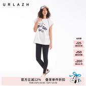 弹性运动打底长裤 URLAZH有兰夏季 黑色简约高腰印花修身 经典 女 新款